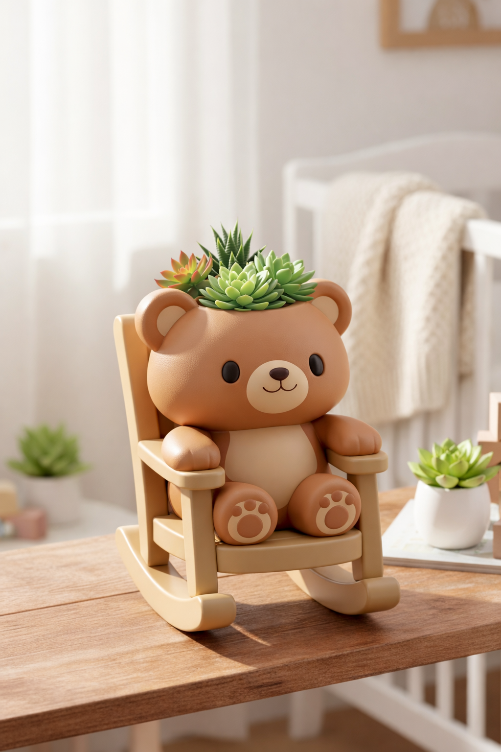 Bear in Rocking Chair Planter/ Pencil Holder