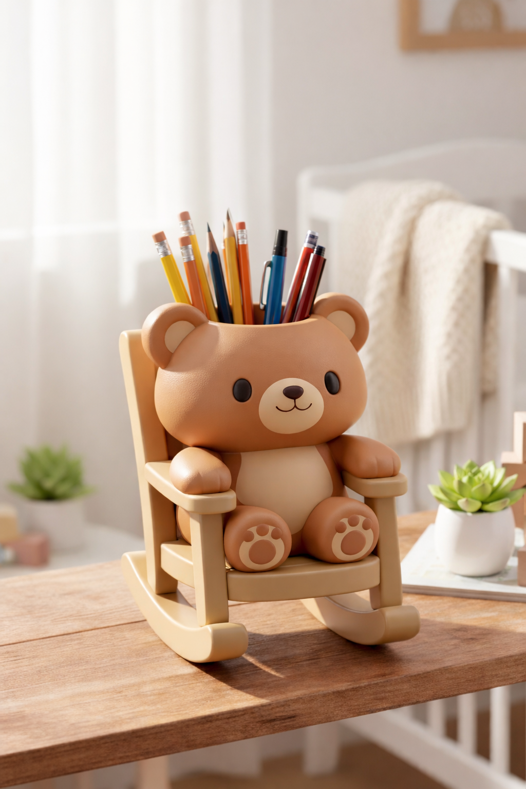 Bear in Rocking Chair Planter/ Pencil Holder